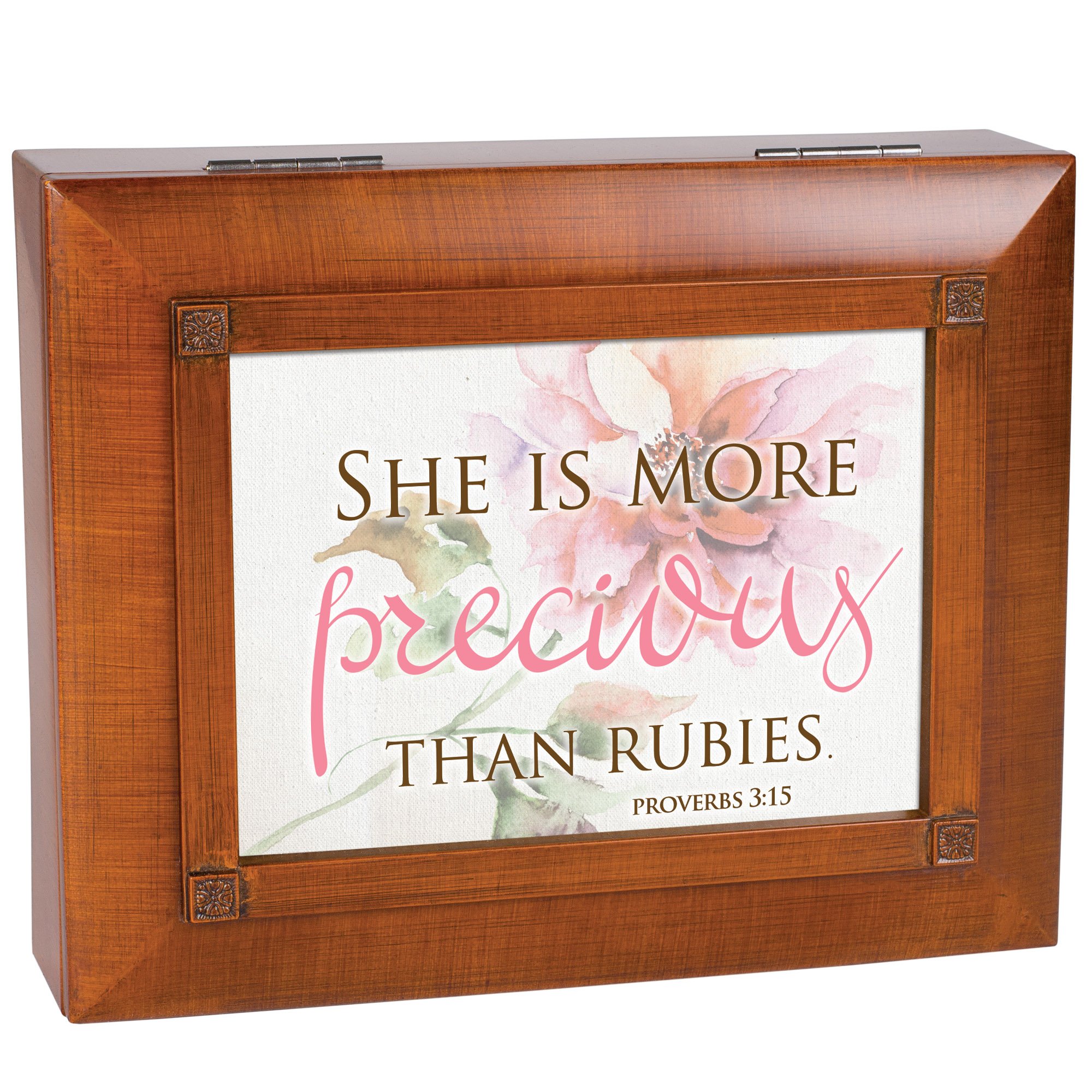 Cottage Garden She is More Precious Than Rubies Woodgrain Embossed Tea Storage Jewelry Box
