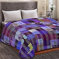 Vista 15 de Boho Sanskriti Colcha de seda india Kantha de retazos de seda tamaño Queen Twin Patola Colcha