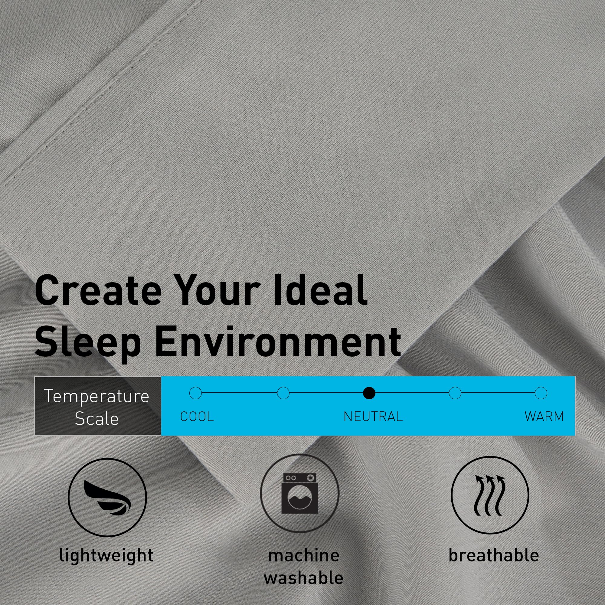 Bedgear Basic Bed Sheet Set - Lightweight and Breathable Bedding for Mattress - Includes Fitted Sheet, Flat Sheet, and 2 Pillowcases - Full - Light Grey