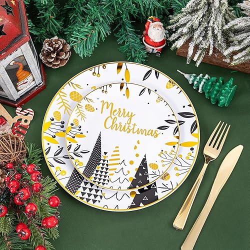 Miniatura 4 de WDF 50 platos de plástico desechables de Navidad, platos azules con copo de nieve blanco incluyen 25 platos llanos, 25 platos de ensalada, platos de