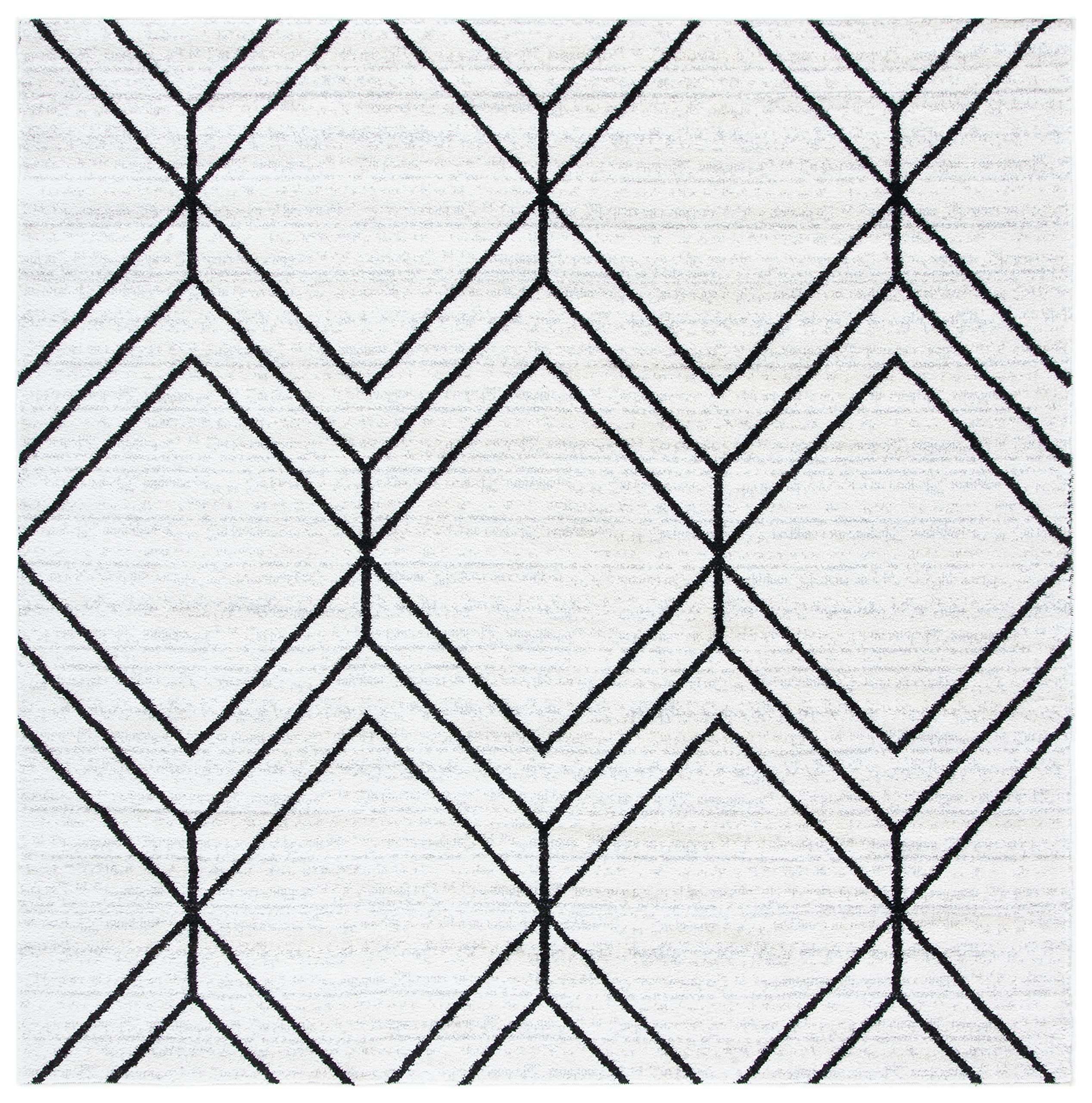 SAFAVIEH Adirondack Collection Area Rug - 6' Square, Ivory & Black, Modern Geometric Design, Non-Shedding & Easy Care, Ideal for High Traffic Areas in