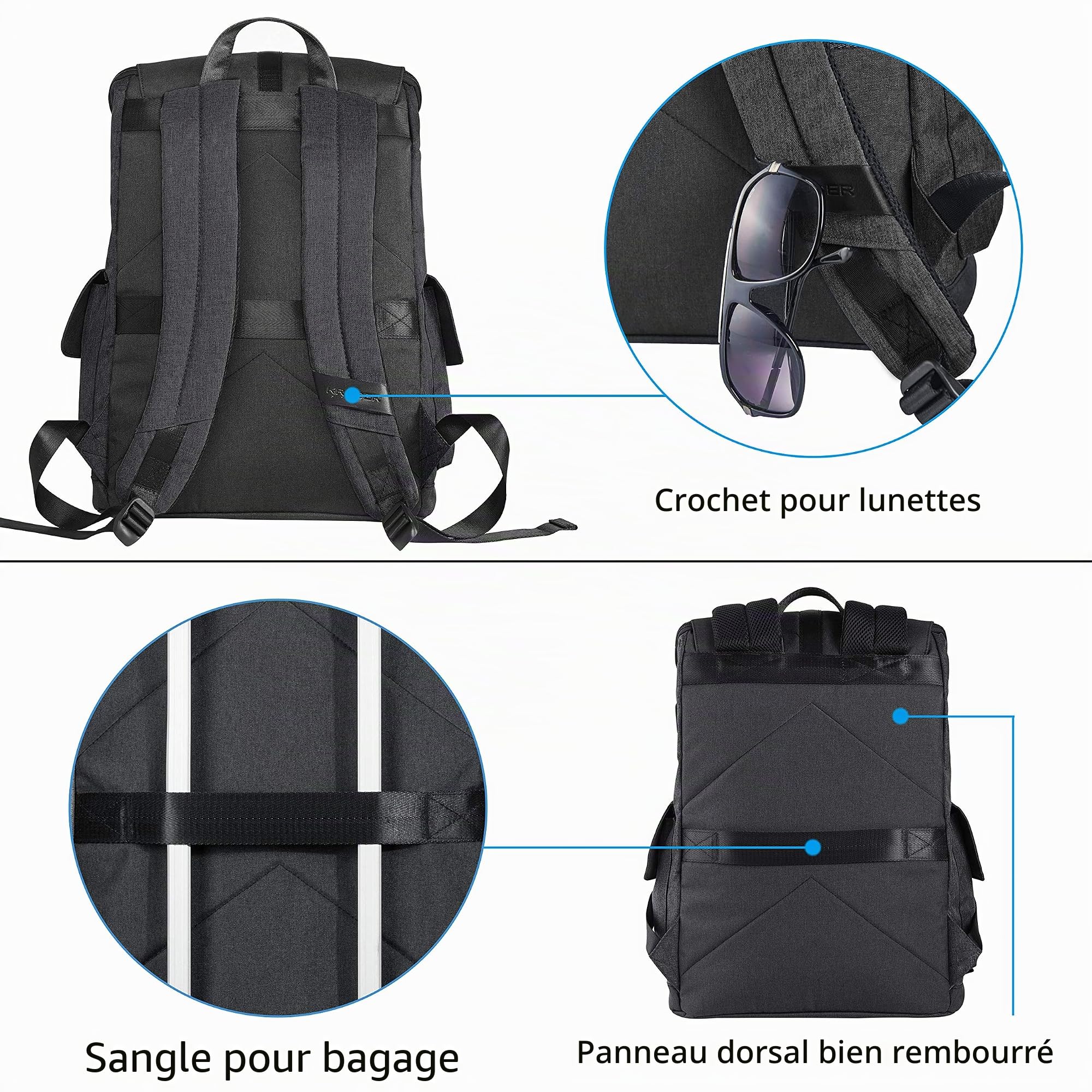 KROSER Sac à dos anti-vol hydrofuge avec port de chargement USB pour ordinateur portable pour mixte adulte