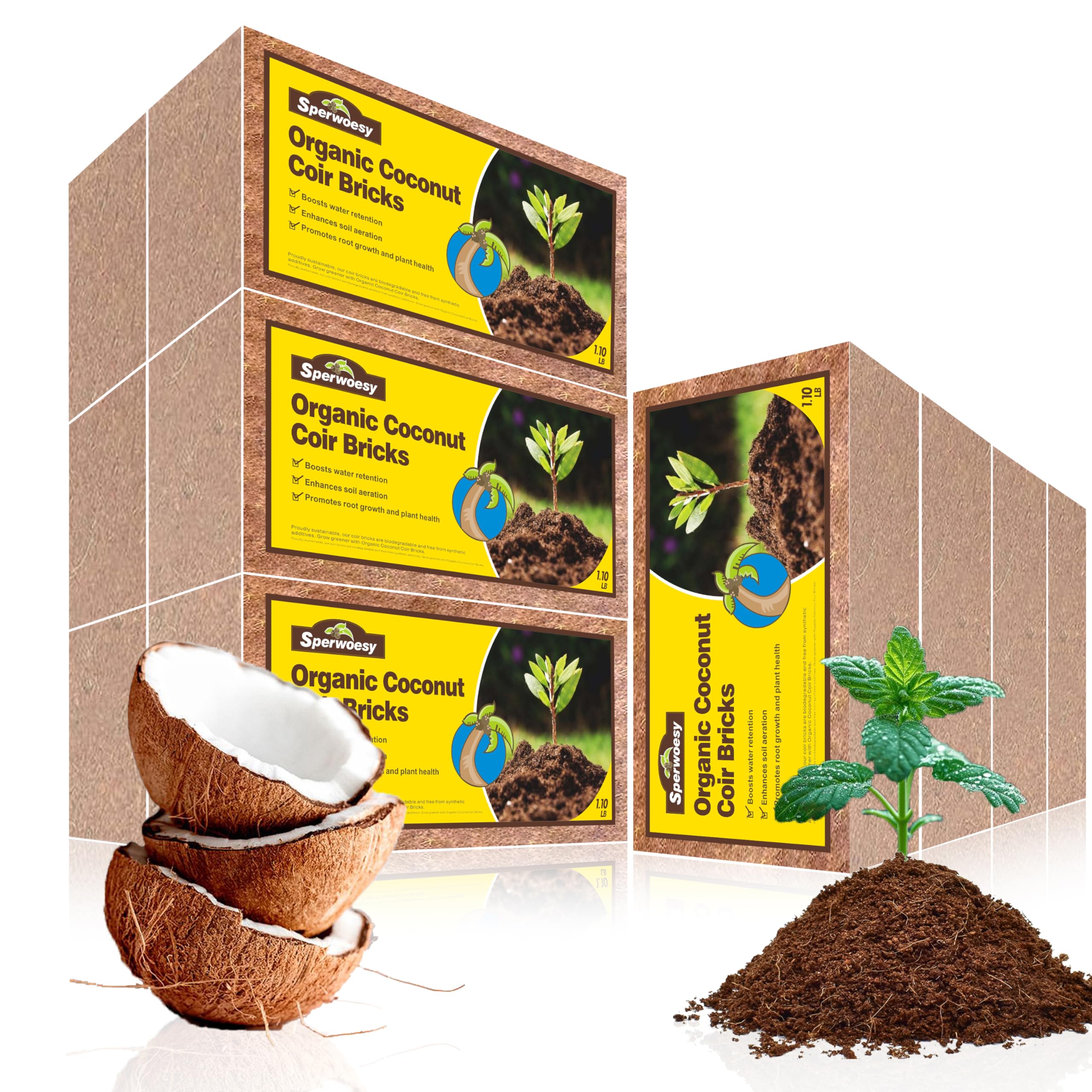 Organic Coco Coir 12 Lbs/5.44 KG(10 Pcs) - Compressed Coco Coir Bricks with Low EC & pH Balance - Organic Coco Coir for Plants, Herbs, & Gardening - Premium Coco Coir Potting Soil Substrate