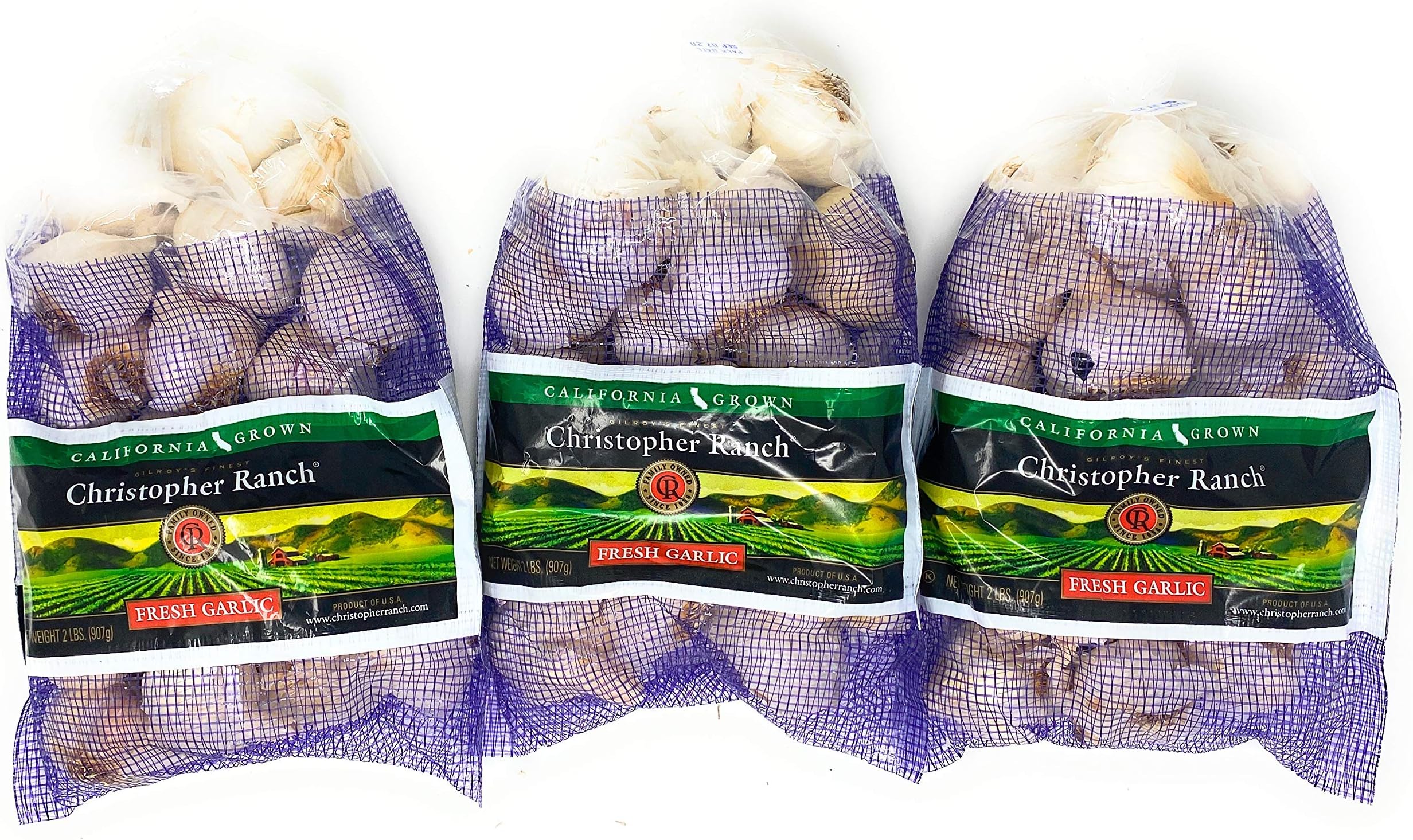 Fresh California Grown Garlic USA California Heirloom Monviso Gilroy Finest Garlic - 3 Bags of 2 Pounds Total of 6 Lbs