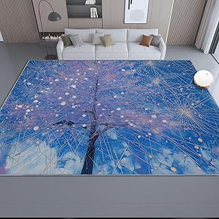 Machine Washable Area Rug for Bedroom 3 X 5 ft - Abstract Snowflake Tree Sky Non-Slip Low Pile Lightweight Carpet for Bedroom Dining Room Home Office Decor, Blue Soft Thin Indoor Rug Floor Mat
