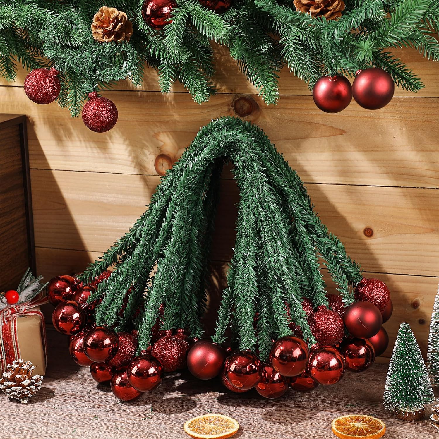 Dingion 30 Pcs 20 Inches Christmas Garland Twist Ties with Balls, Burgundy image 2