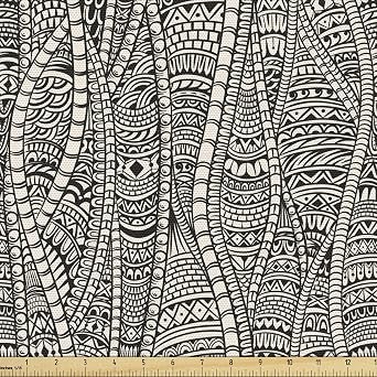 Ambesonne Black and White Fabric by The Yard, Rich Etnic Ornament with Motifs Zentangle Vintage, Decorative Fabric for Upholstery and Home Accents, 3 Yards, Taupe Black