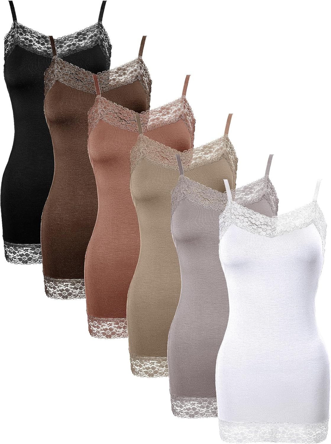 Bencailor Women's Long Tank Tops, Lace Camisole Neck Cami Adjustable Spaghetti Strap Undershirts for Women
