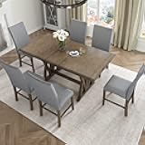 Mid-Century Modern 7-Piece Dining Set - Extendable Rubberwood Table (48