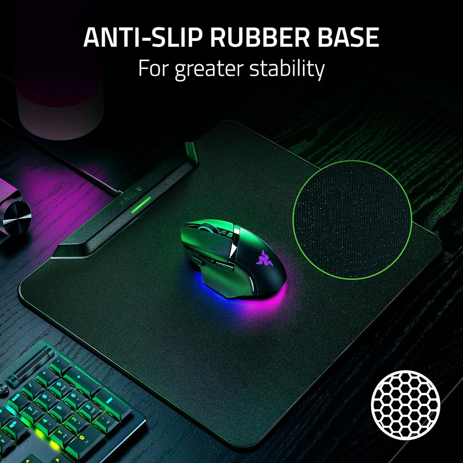 Razer HyperFlux V2 Wireless Charging System: Continuous Charging Gaming Mouse Mat & Puck - Seamless Auto-Pairing - HyperSpeed Multi-Device Connectivity - Anti-Slip Rubber Base - Hard Surface Edition