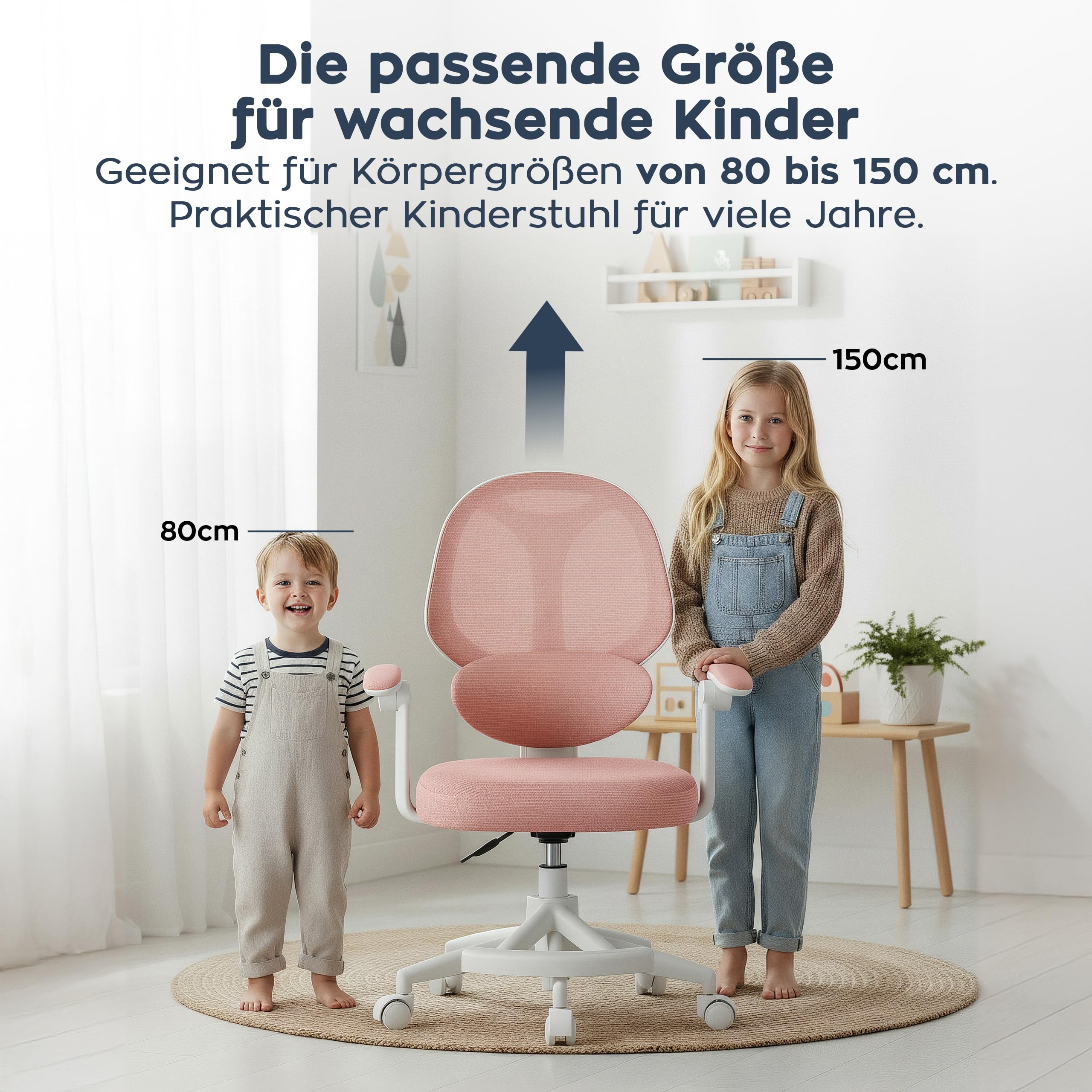 MARK ADLER Junior 4.5 Schreibtischstuhl Kinder – Ergonomischer Kinderschreibtischstuhl – Mit Fußstütze – Höhenverstellbar 80–150 cm – Drehstuhl mit 360° Rotation – Mitwachsendes Design - Rosa