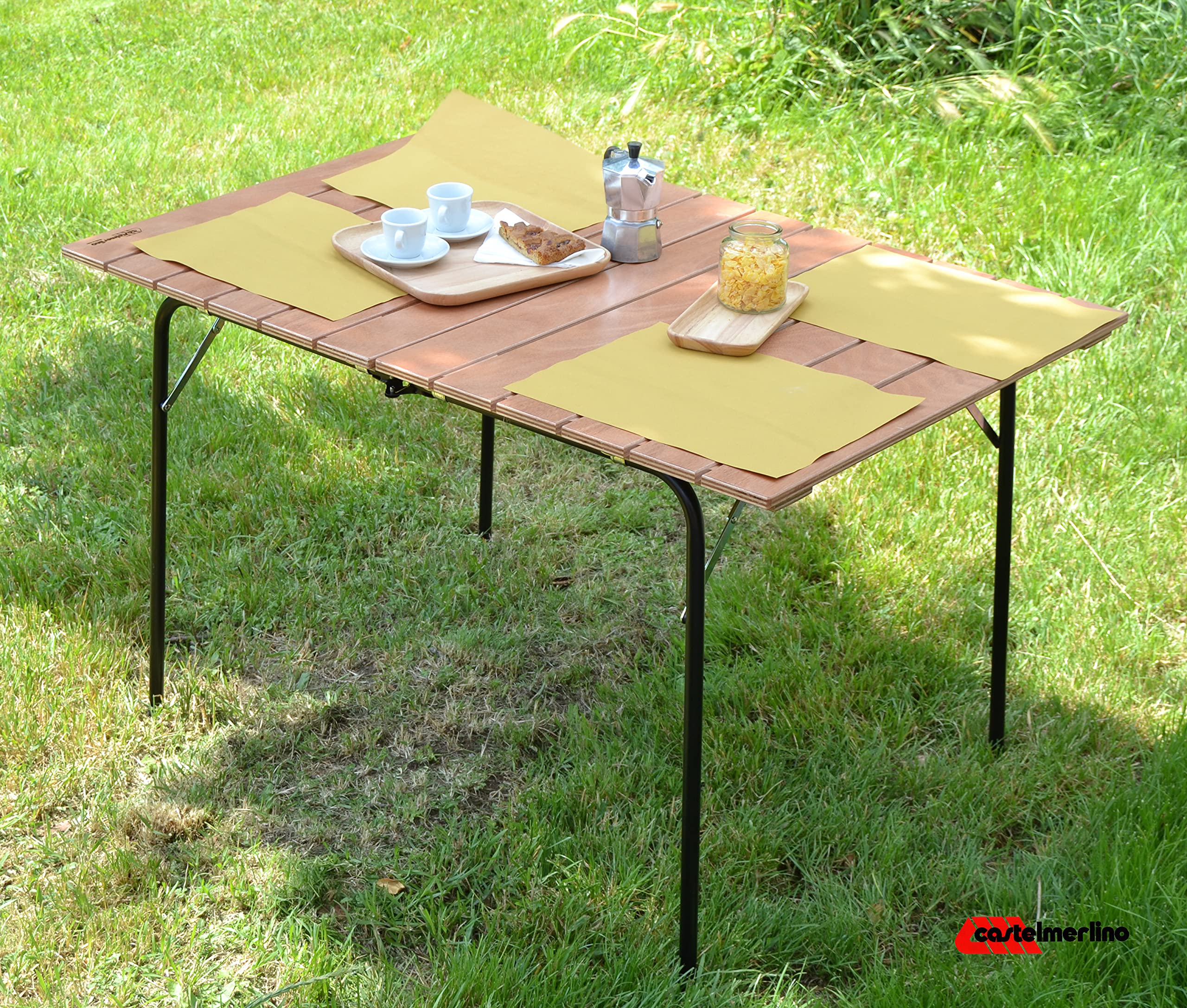 NATAL DESIGN×castelmerlino TABLE 120×60 CASTELMERLINO 48 Camper Folding Table Larch 120 x 60 cm with Nylon