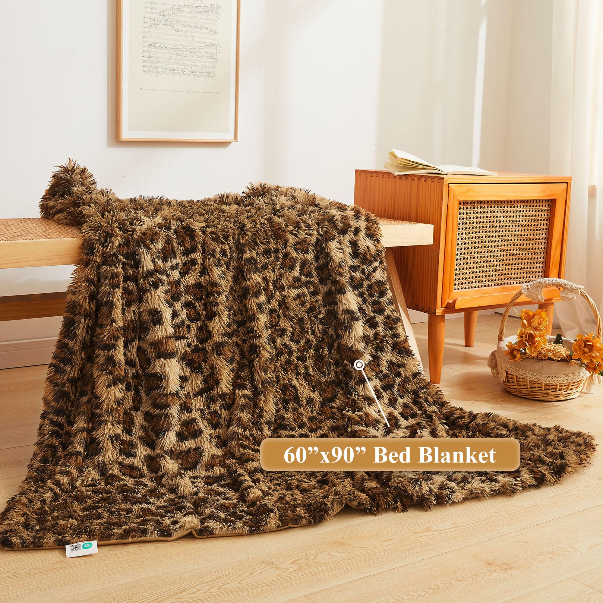 XeGe Luxury Faux Fur Leopard Print Blanket, Soft Cheetah Print Fluffy Bed Blanket, Shaggy Plush Decorative Couch Throw - Image 2