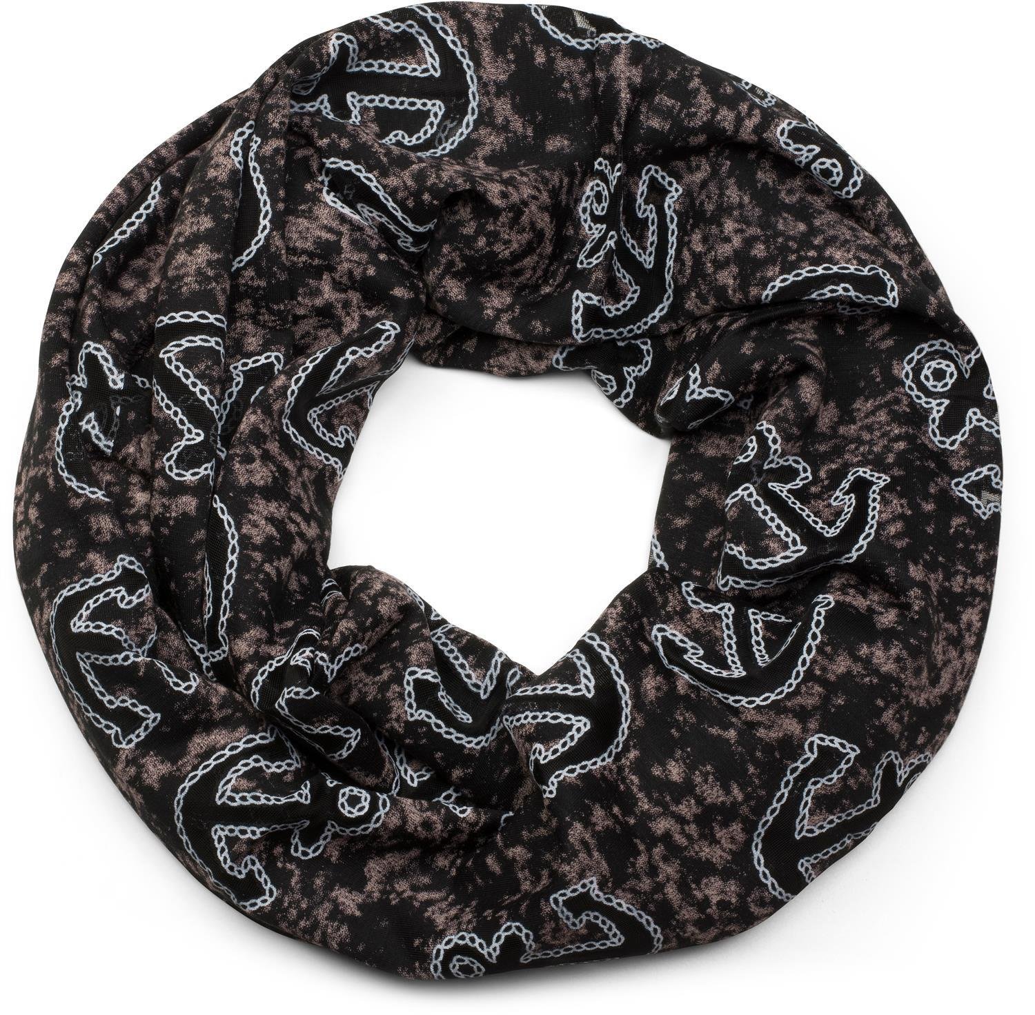 styleBREAKER loop scarf in maritime anchor rope print look, snood, shawl, unisex 01017049, color:Black-Rose