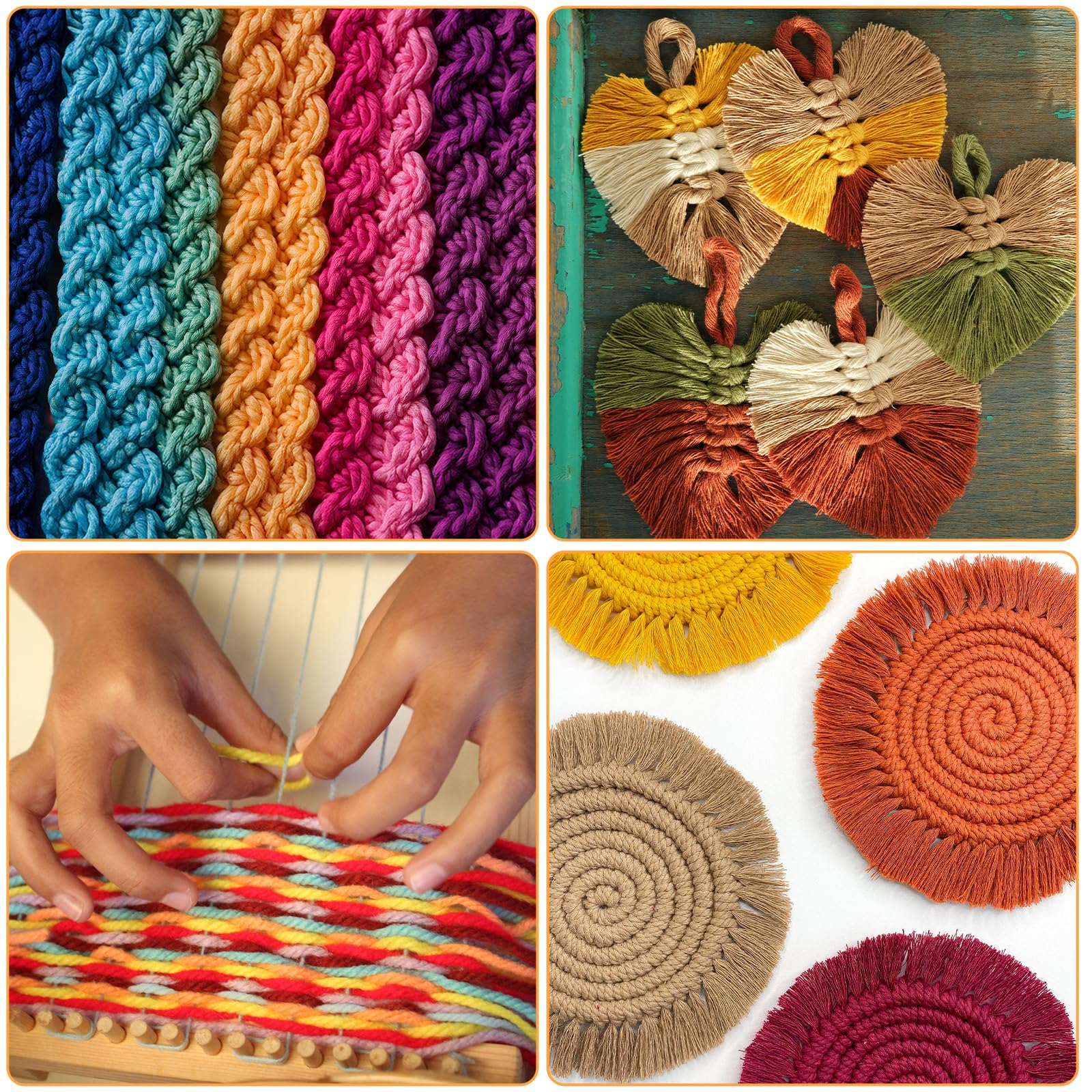 18 rollos de cuerda de macramé de 0.118 pulgadas x 594 yardas, juego de cuerda de cuerda de algodón para macramé de color natural, 4 hebras para colgar en la pared, colgar plantas, tejido de bricolaje 7