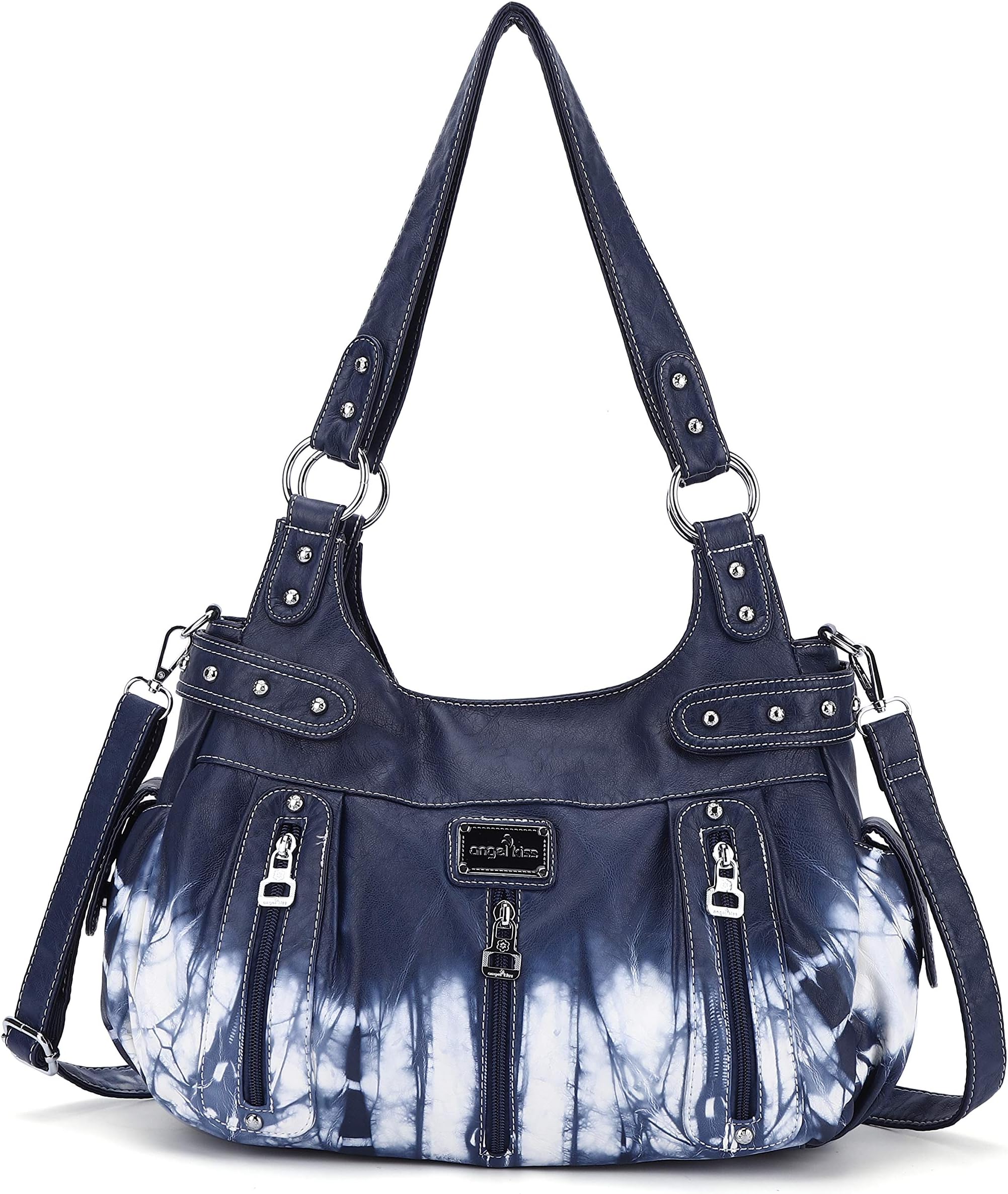 AngelkissLarge Purses and Handbags for Women Washed Faux Leather Crossbody Hobo Satchel Shoulder Handbag Tote Purse