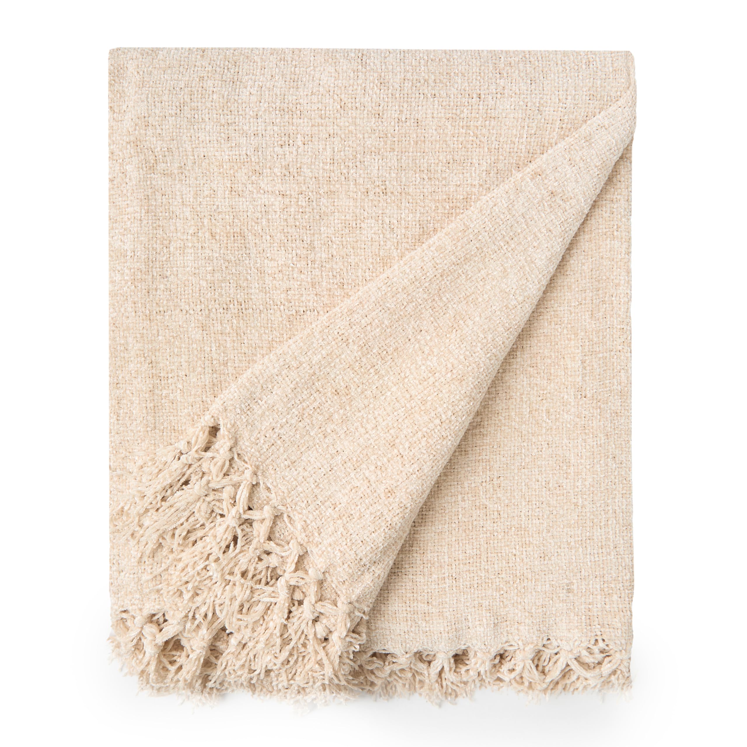 Emma Barclay Natural Throw Blanket For Sofas Bed Soft Chenille Throws For Settees In Throw Fleece Blankets - Darcy Collection 50" X 60" (127Cm X 152Cm) Extra Large