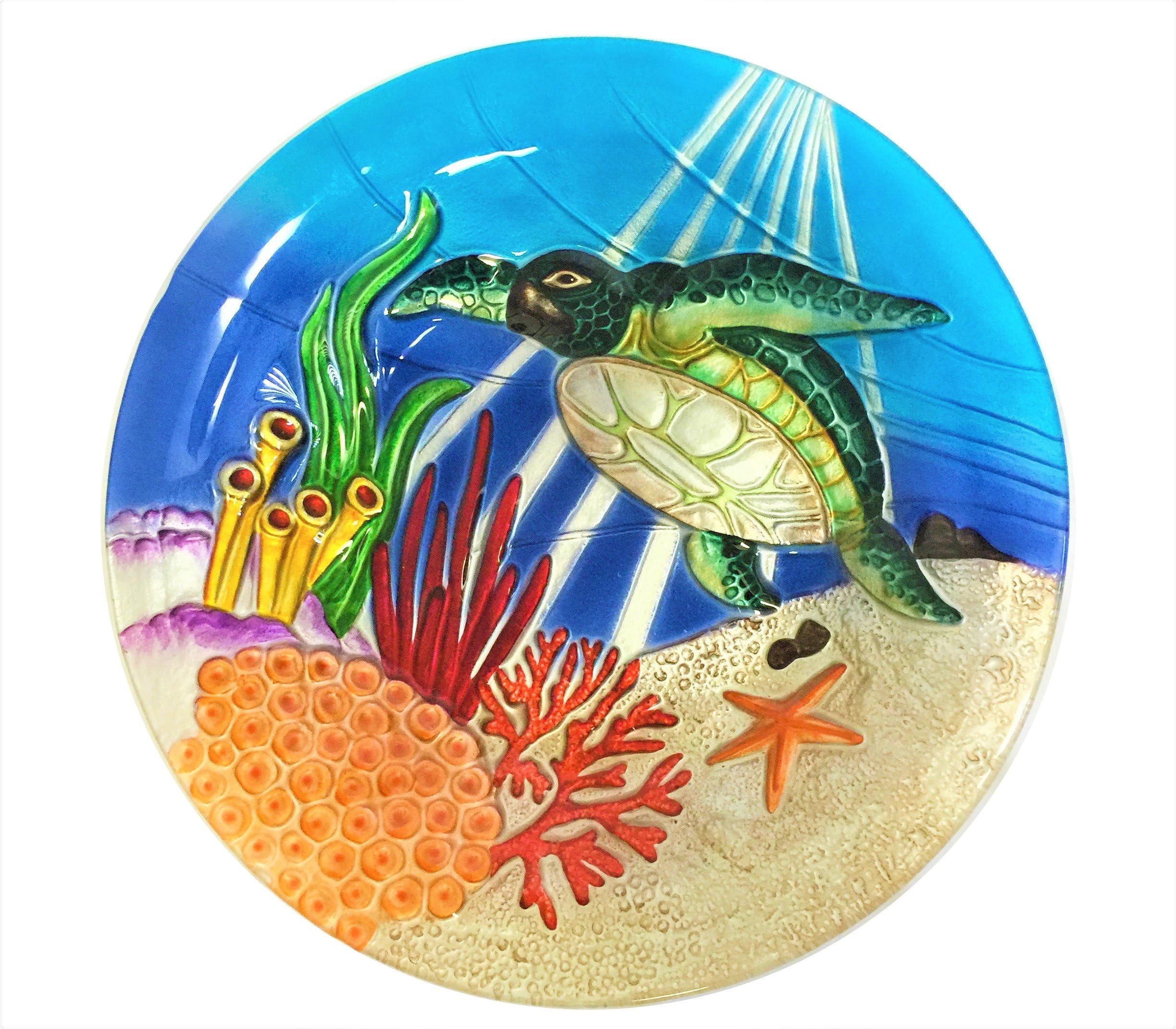 CAC02988 18" Hand Painted Sea Turtle Glass Bowl