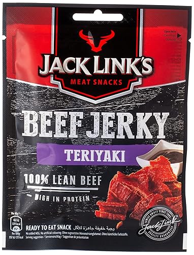 Jack Link's Beef Jerky, Teriyaki Flavour High Protein Meat Snack, Multipack Box of 12 x 40 Gram Packs - Teriyaki - 40 g (Pack of 12)