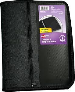 Avery Zipper 3 Ring Binder, 1" Round Rings, 175-Sheet Capacity, Black, Durable Binder Organizer with Pocket for Extra Storage, Great for Organizing Projects, Assignments, and More (26006)
