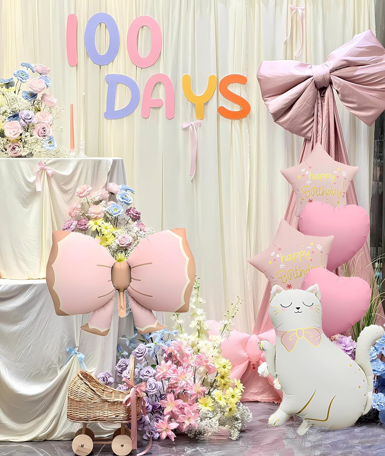 Macaron Cat Balloons macaron bowknot balloons & Happy Birthday balloons Set - Pastel Colors Perfect for Birthday Parties, Baby Showers Unicorn Themed Party& Festive Decorations 6pcs (Cat) image 4