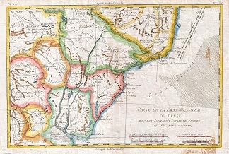 Historic Map - Raynal and Bonne Map of Southern Brazil, Northern Argentina, Uruguay and Paraguay, 1780 - Vintage Wall Art - 16in x 24in