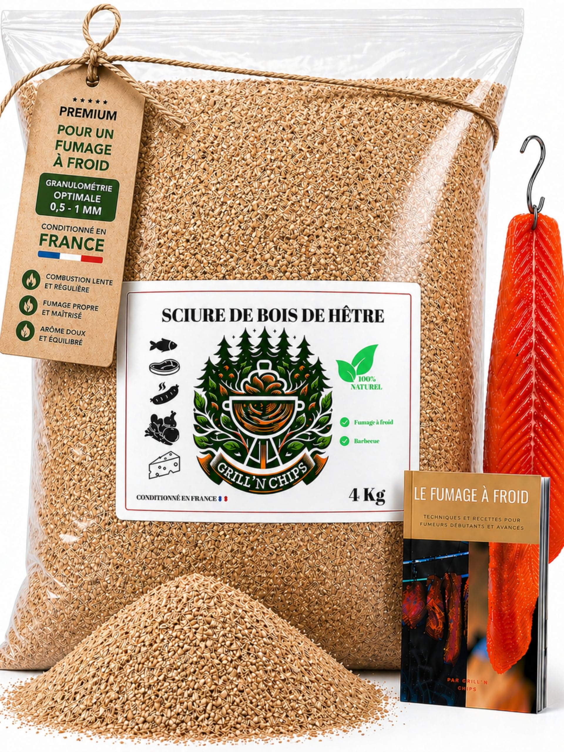 Sciure de Bois de Hêtre 4Kg – Qualité Pro pour Fumage à Froid – 100% Naturelle – Granulométrie 0,5-1 mm – Générateur de Fumée, Fumoir Viande & Poisson – Fabriquée en France – Guide PDF à Télécharger