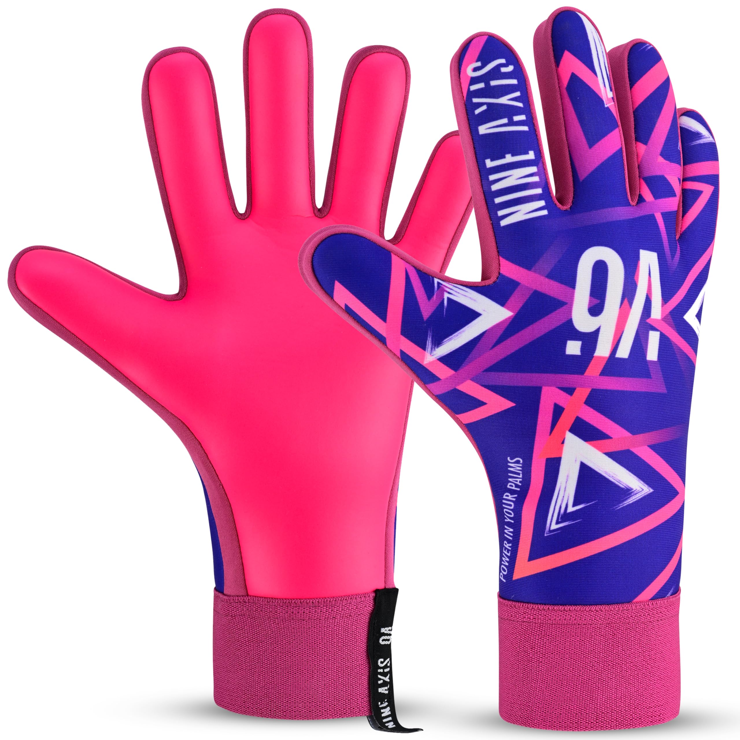 NINE AXIS Football Goalkeeper Gloves for Kids & Youth Children Soccer Goalie Gloves with Strong Grip Palms (Pink, Size 8 Suitable for Size M-L Adult)