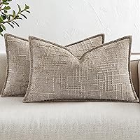 Vista 1 de decorUhome Chenille Throw Pillow Covers 12x20 Set of 2, Thick Textured Slubby Neutral Decorative Pillow Covers with Elegant Design for Couch, Sofa