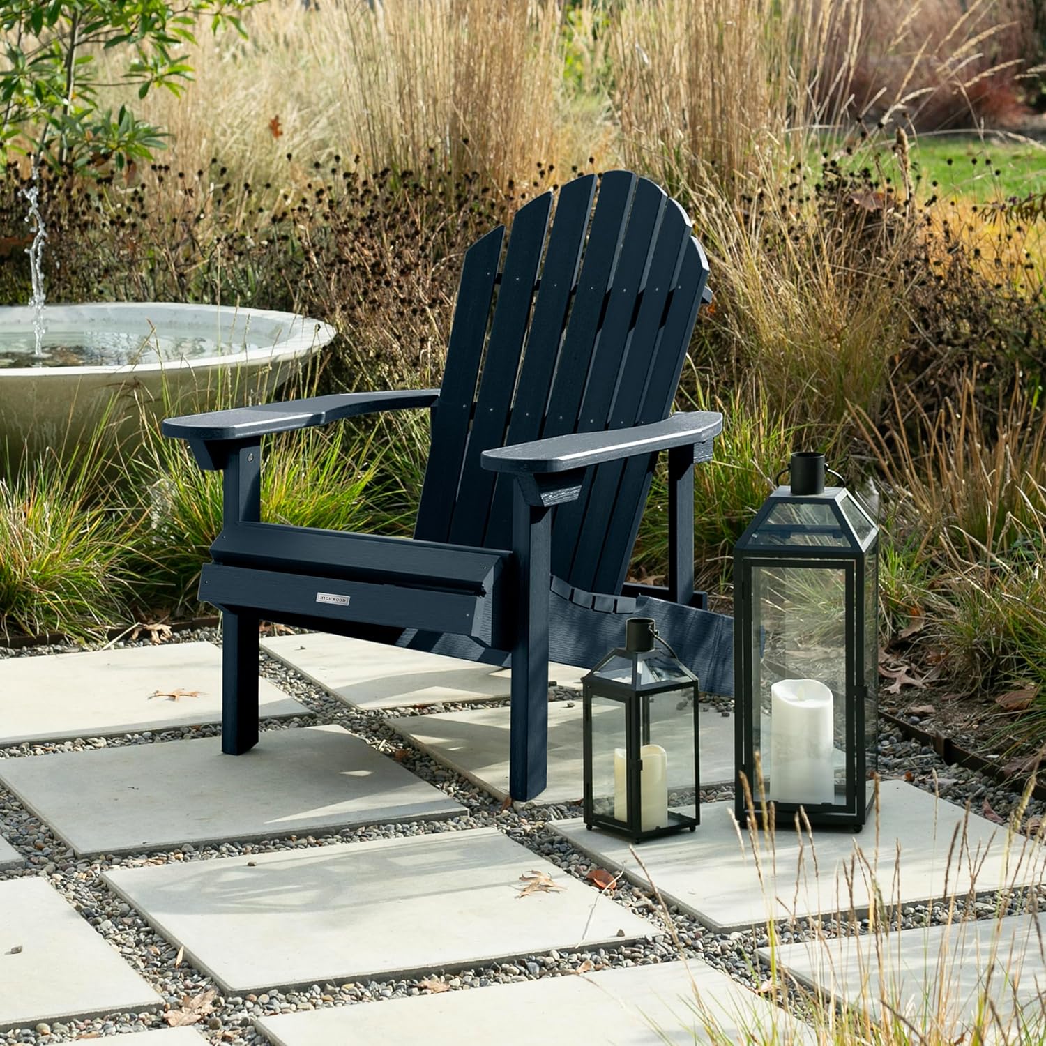 Highwood Hamilton Made in The USA Folding and Reclining Adirondack Chair, Adult Size, Federal Blue