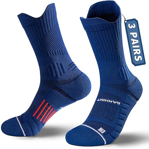 Compression Running Socks 3 Pairs, Cushion Crew Socks, Anti-Blister Moisture
