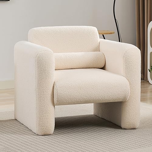 LZ LEISURE ZONE Silla decorativa moderna, tapizada de tela sherpa, cómoda silla con brazo de lectura, sillón acolchado suave con respaldo y