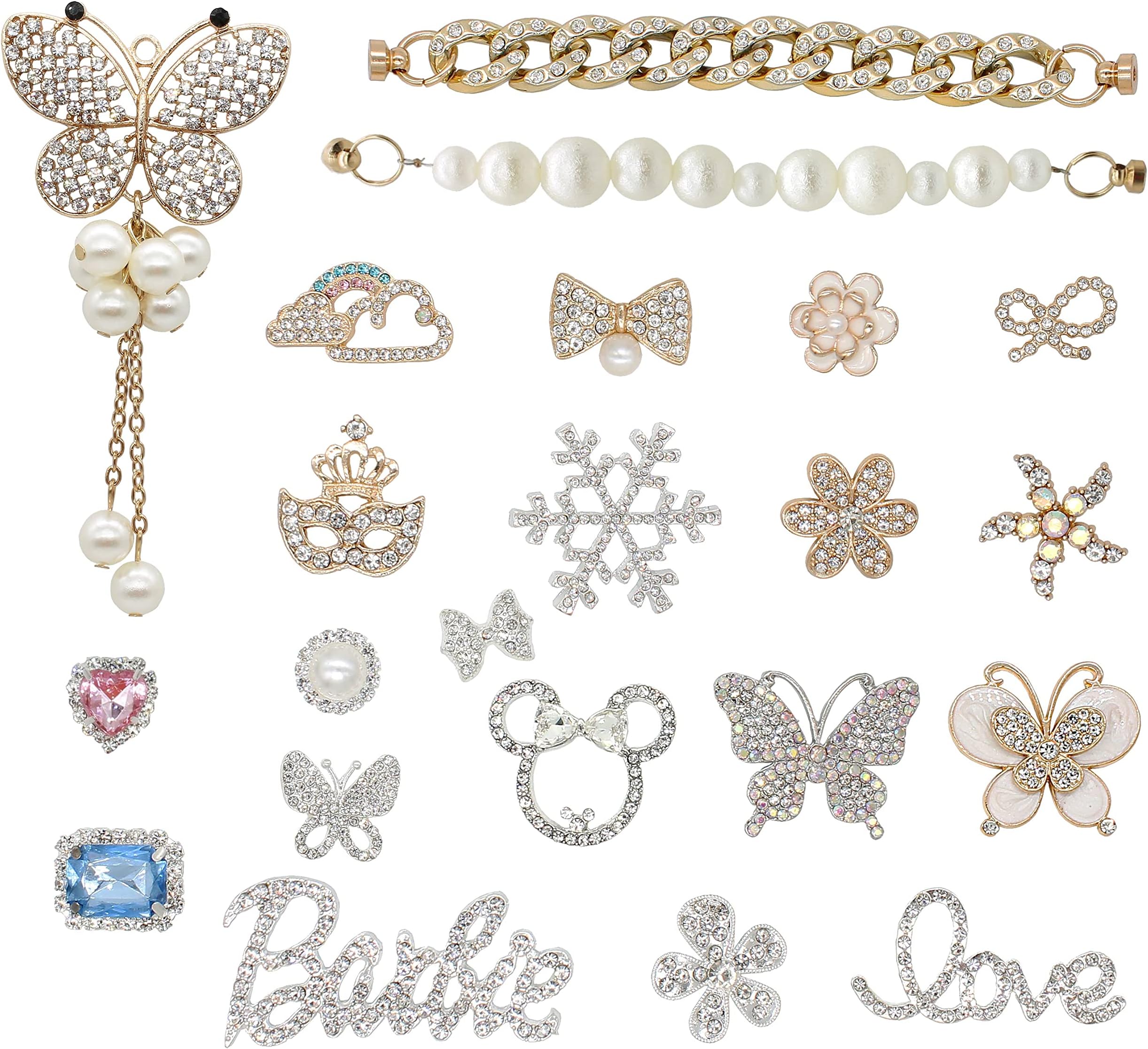 RaydodoBling Shoe Decoration Charms for Women, Crystal Diamond Shoe Charms for Clog Sandals, Jewelry Shoe Chain Accessories for Kids, Girls and Birthday Gift Party Favors