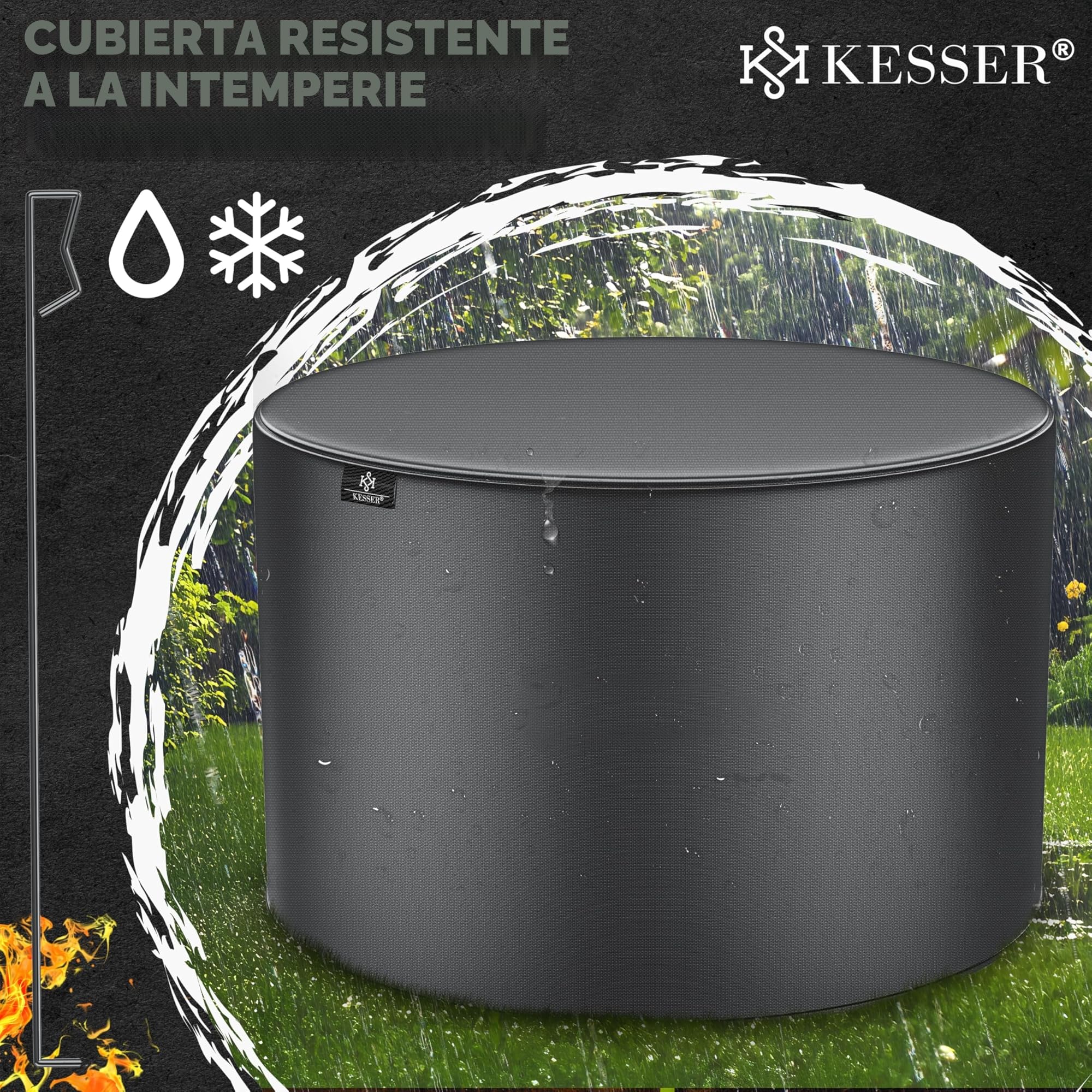 KESSER® Brasero con parrilla de 65 cm, cesta de fuego de 0,6 mm, acero frío, barril móvil neumático, brasero de madera y carbón, incluye gancho de 60 cm