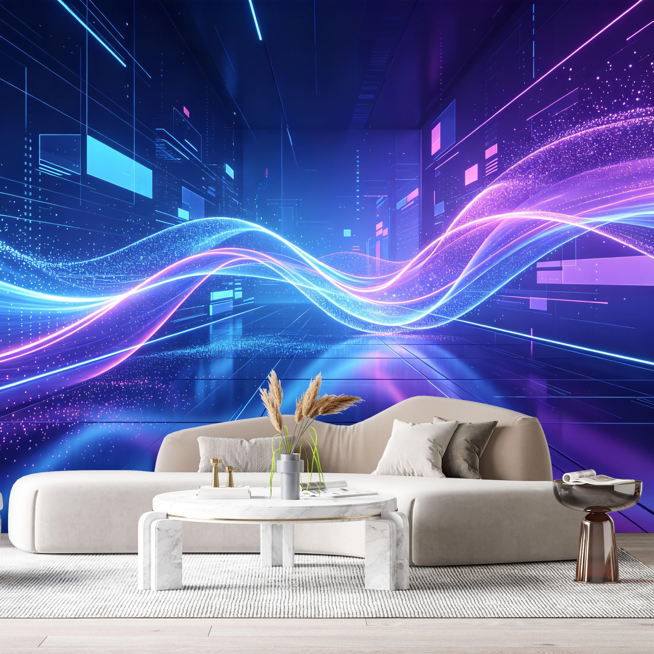 Custom Size Wall Murals Abstract Futuristic Wave Light Flow Modern Geometric Digital Pattern SelfAdhesive Wall Fabric Removable Large Wallpaper for Photo Living Room