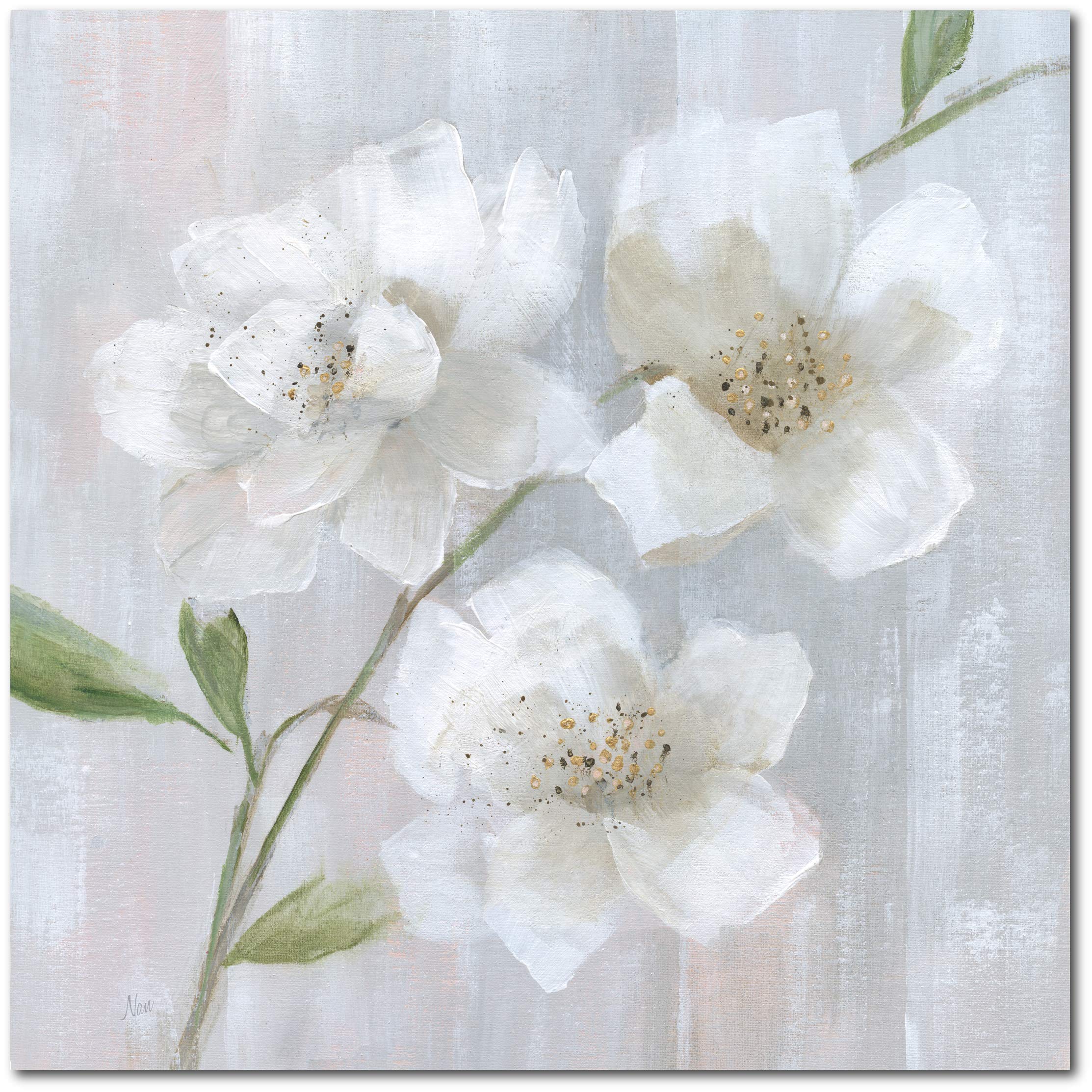 Courtside MarketGarden Dreams I 30" x30” Gallery-Wrapped Canvas Wall Art-Flowers, Nature, White, Green, Tan, 30x30, Multi Color