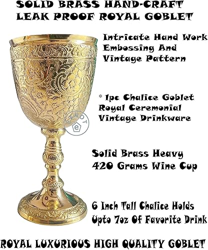 Miniatura 6 de Copa de cáliz vintage de latón | 1 copa de vino real del rey Arturo – Regalos medievales renacentistas para comunión, paquete de Navidad de 1 cáliz