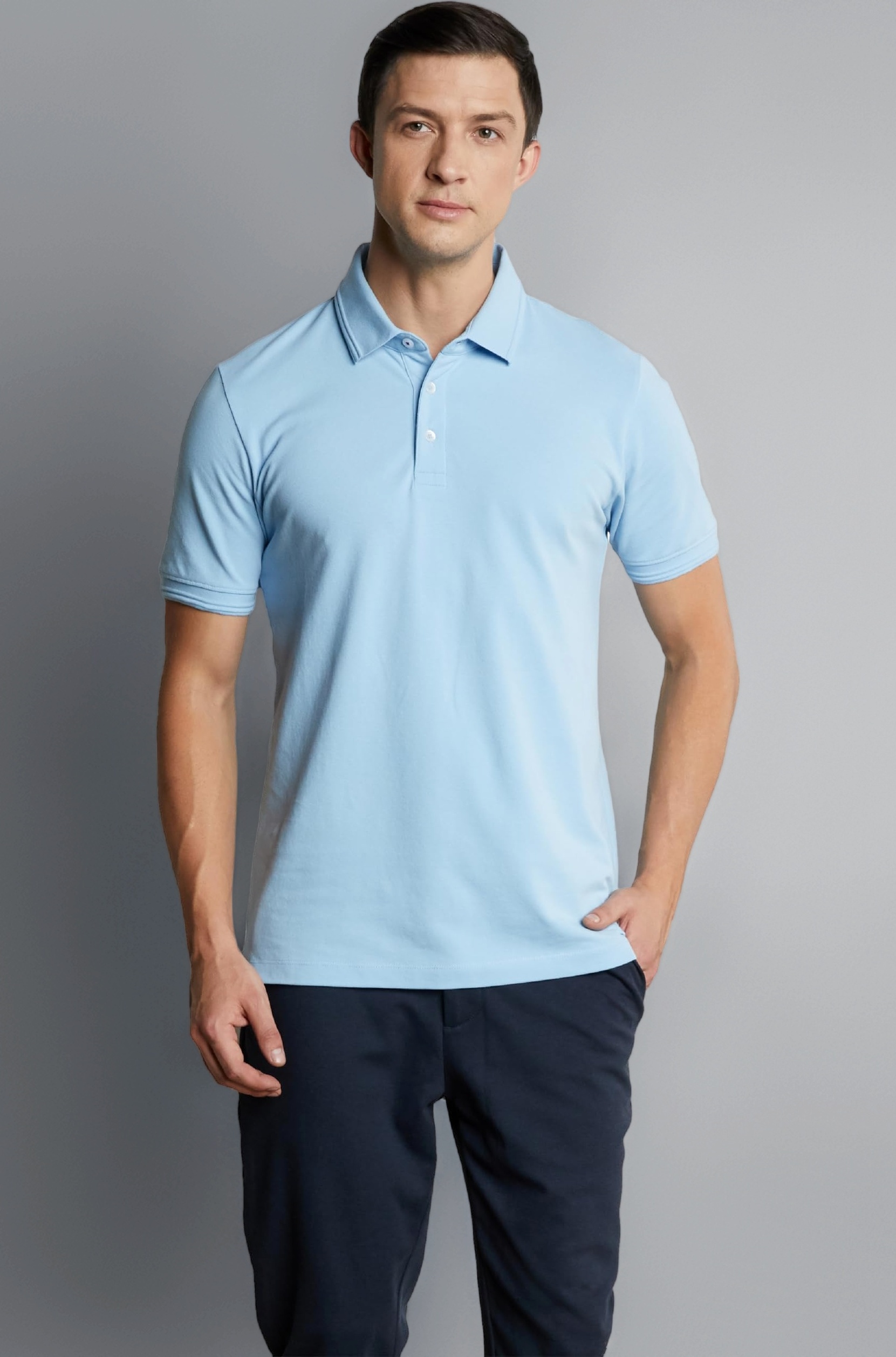 - Men's Cotton Stretch Solid Polo T-Shirt (Regular Fit | Pique Knit)