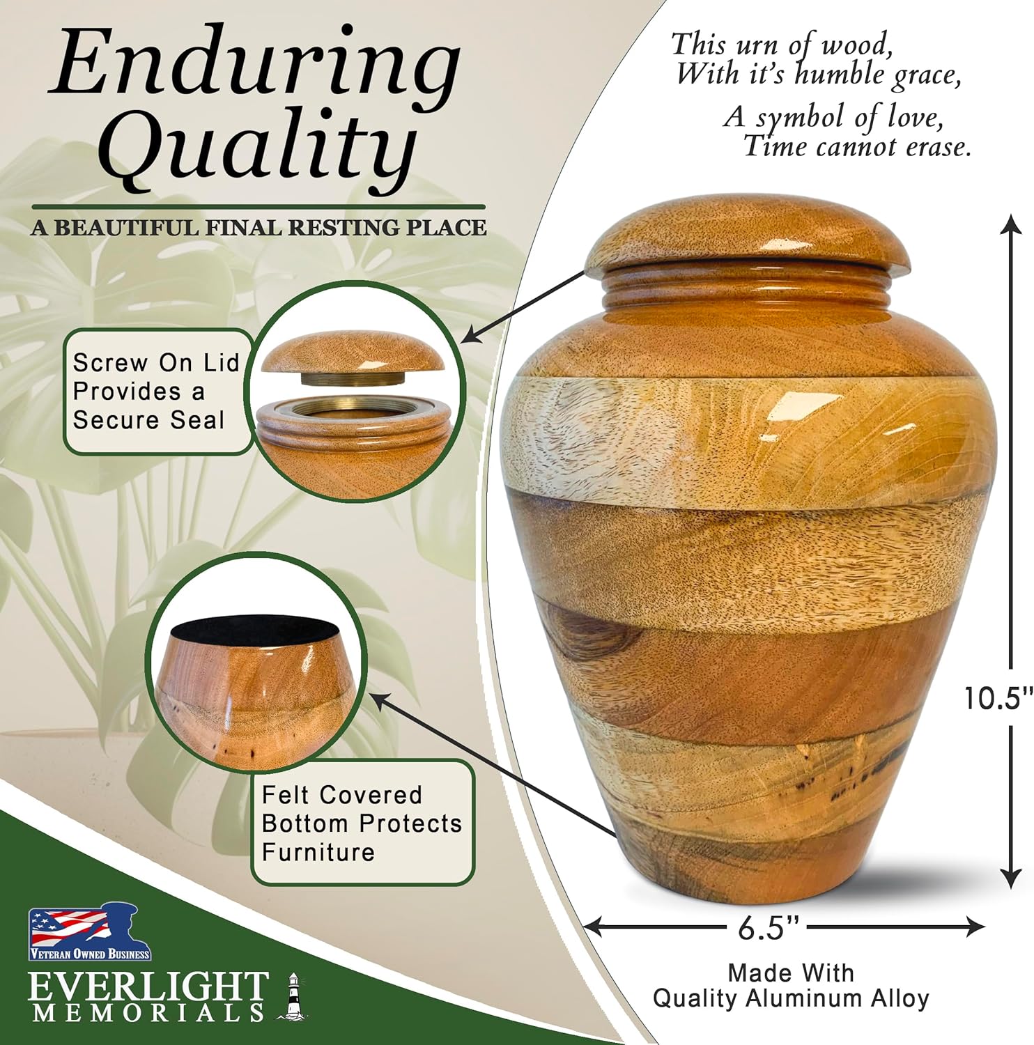 Handcrafted Wooden Urn for Ashes Adult Male – Large Cremation Urns for Human Ashes Adult Man & Women – Memorial Funeral Wood Urn for Home Display, or Burial - Image 3