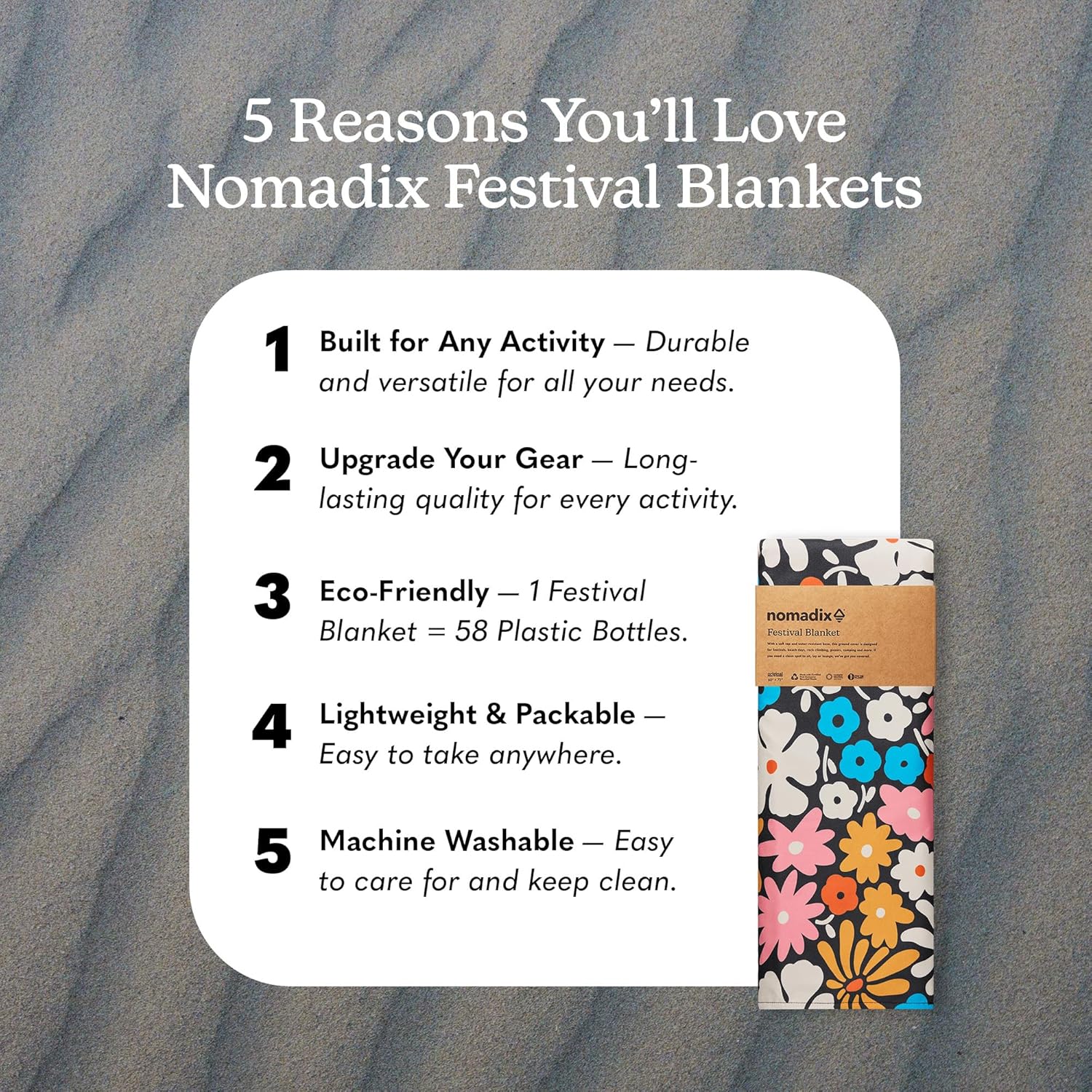 Nomadix Festival Blanket - Perfect for Picnics, Camping, & Lawn Seating - Plush Top & Water Resistant Base - Made with Post Consumer Recycled Materials - Hula Multi - 60x72 - Image 2