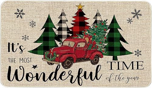 Buffalo - Juego de 2 tapetes de cocina para camión de Navidad a cuadros, alfombra de cocina de granja, creativa, decorativa, antifatiga, resistente