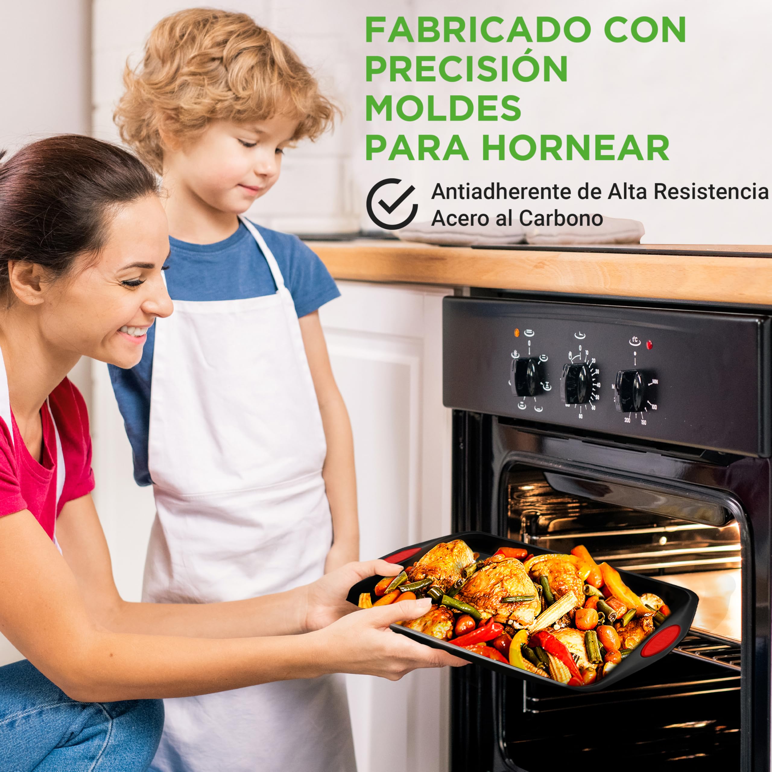 Nutrichef bandejas horno, Moldes, Antiadherentes, Libres de PFOA, PFOS y PTFE, Set profesional para cocina en casa, Apilables, Asas de silicona