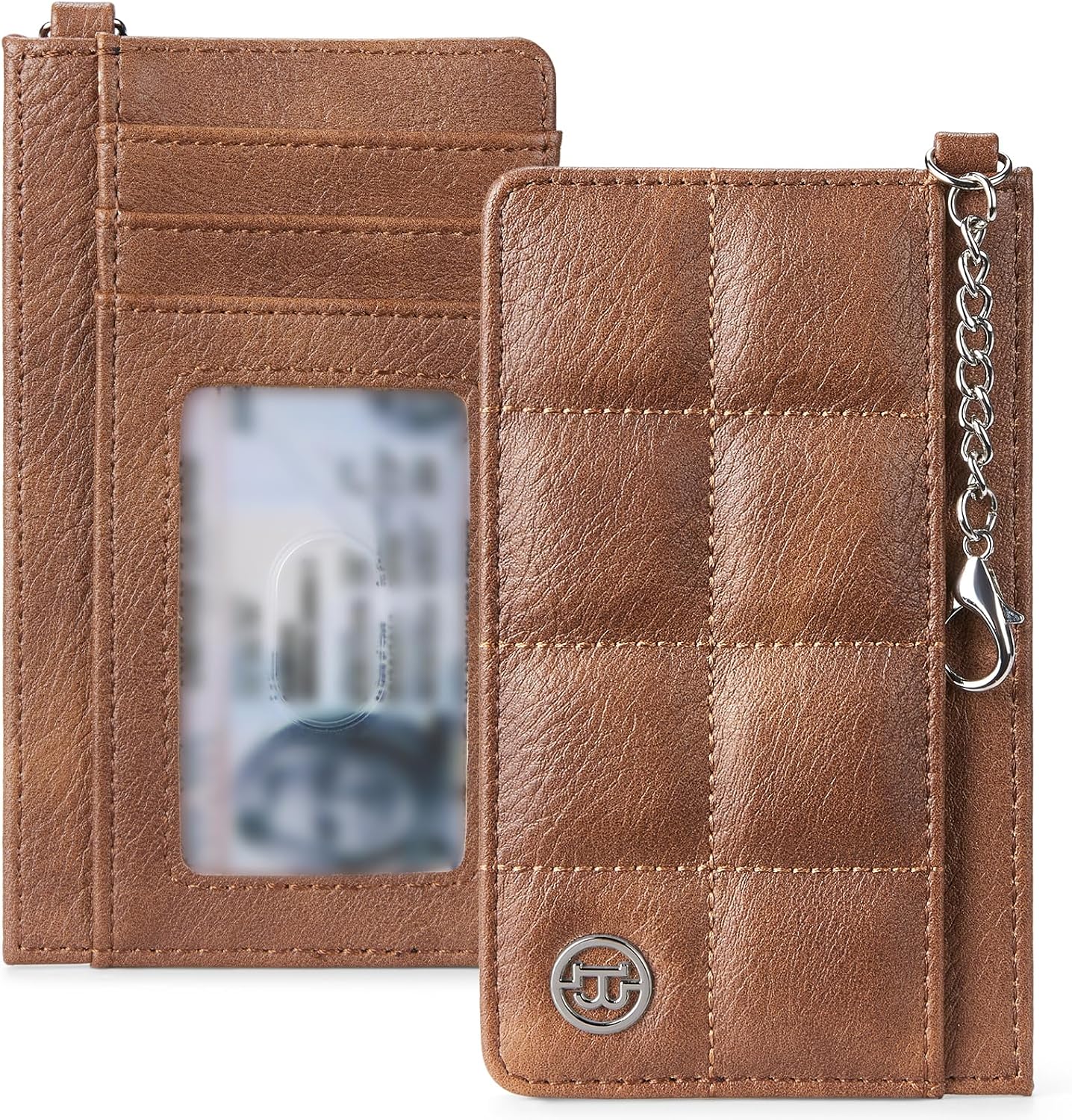 BOSTANTEN Credit Card Holder for Women RFID Leather Wallets Small Slim Keychain Wallet with ID Window, Brown