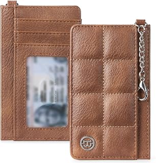 BOSTANTEN Credit Card Holder for Women RFID Leather Wallets Small Slim Keychain Wallet with ID Window, Brown