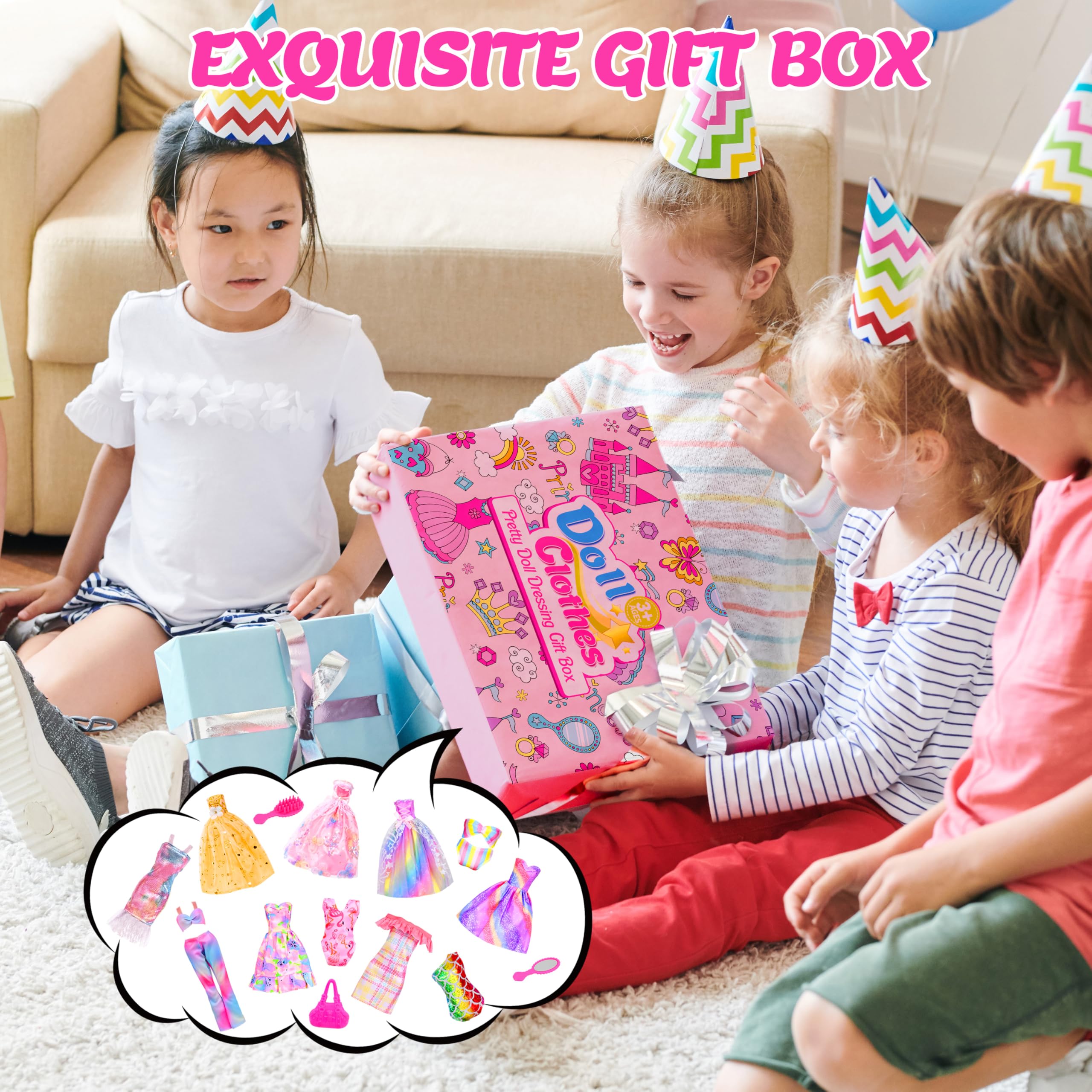 85 Pack Doll Clothes and Accessories, 3 Wedding Gowns 9 Fashion Dresses 3 Tops 3 Pants 1 Bikini Swimsuits 4 Slip Dress 20 Shoes 20 Hangers 28 Accessories for 11-12 Inch Dolls Gift for Ages 6 7 8 9 10