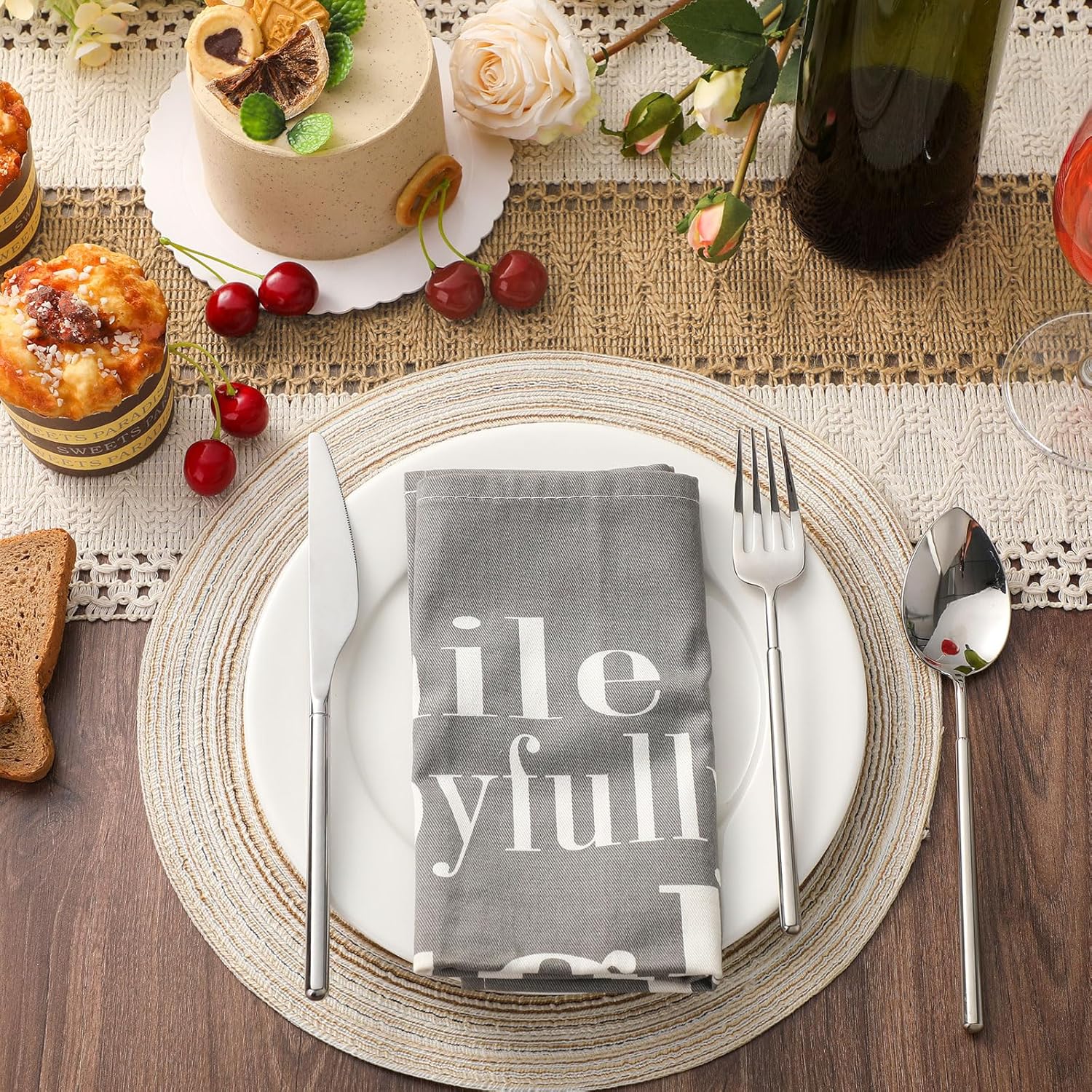 7 Pcs Boho Table Runners and Boho Round Placemats Splicing Woven Macrame Table Runner with Tassels Farmhouse Dining Decor for Christmas Wedding Kitchen Dining(12 x 108 Inch)