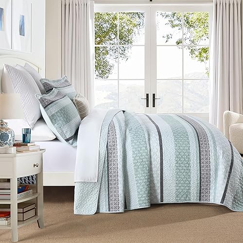 Vista 112 de Homzard - Juego de edredón de algodón a rayas, color gris, tamaño Queen, colcha reversible geométrica con 2 fundas de almohada, ropa de cama ligera