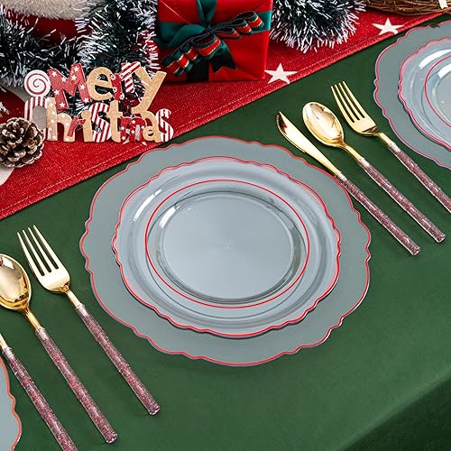 Vista 62 de Liacere 150 platos de plástico azul – cubiertos de plástico dorado con mango azul – Los platos desechables azul marino incluyen 30 platos