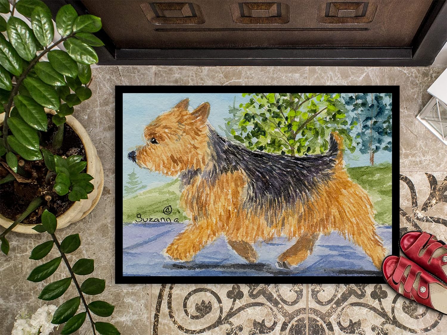 Caroline's Treasures SS8879JMAT Norwich Terrier Doormat 24x36 Front Door Mat Indoor Outdoor Rugs for Entryway, Non Slip Washable Low Pile, 24H X 36W