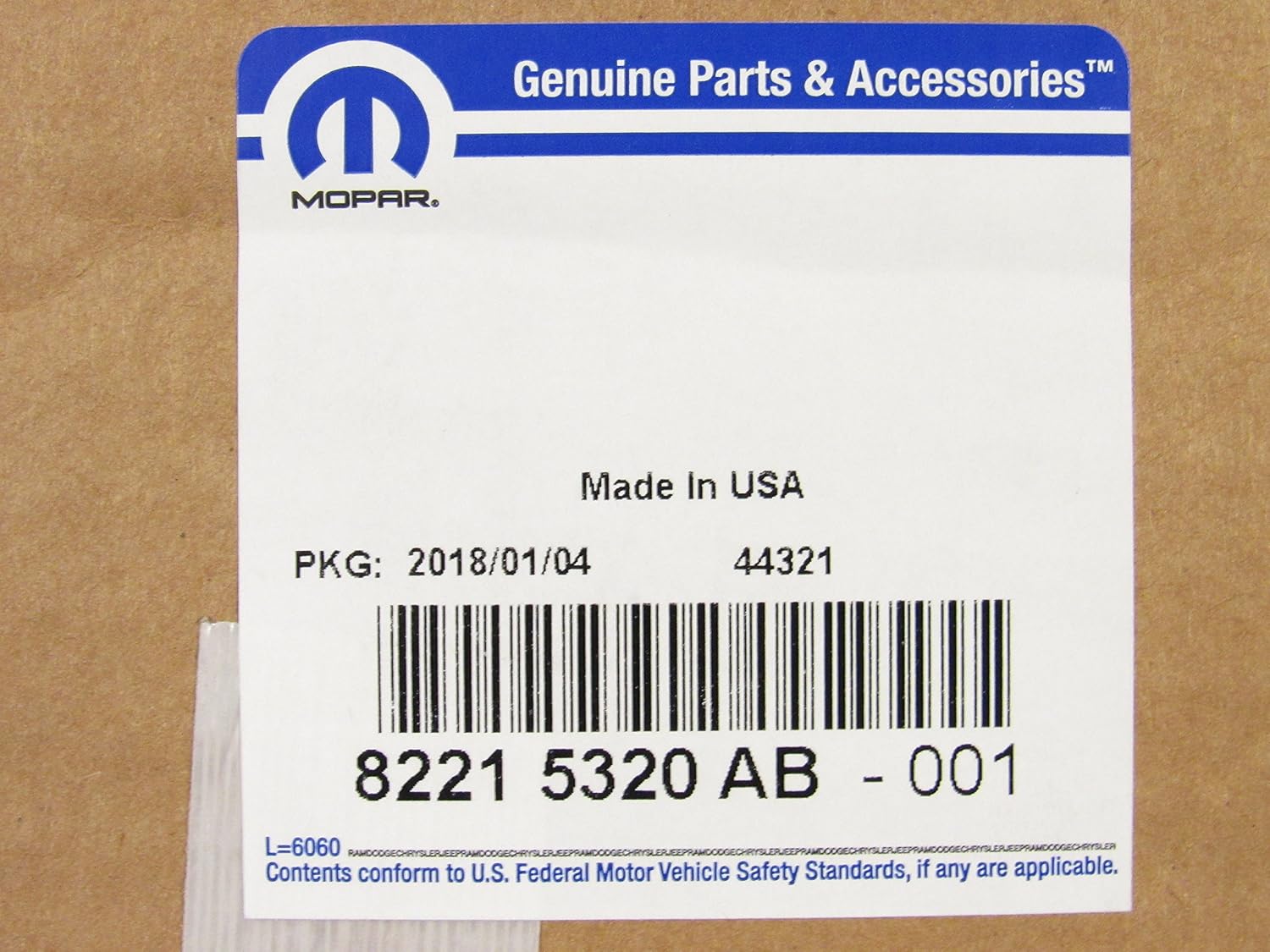 Mopar 82215320AC MAT KIT FLOOR REAR